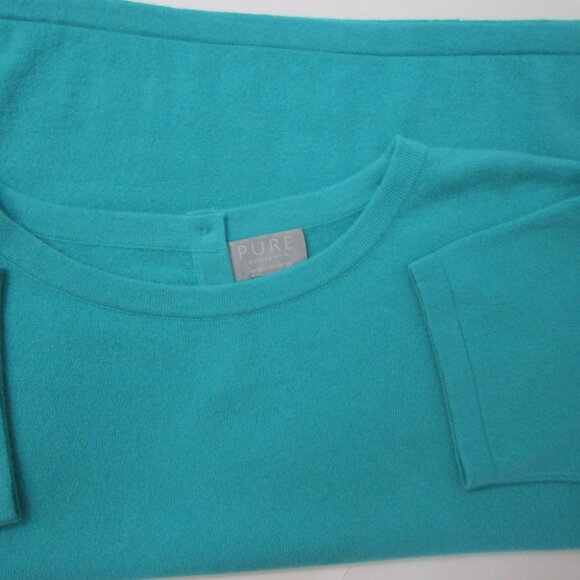 CASHMERE Knit Sweater Pullover Short Sleeve Oversized Boxy Teal Blue - Picture 2 of 8